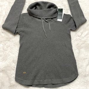 Lauren Ralph Lauren Drawstring Cowl Neck Drawstring Gray Sweater Size Small